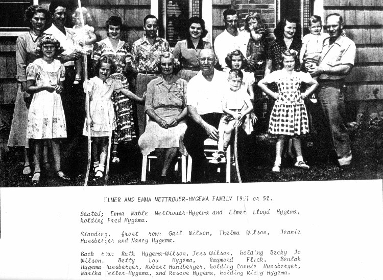 Elmer Hygema and his wife Emma Mable Nettrouer with their kids and grandkids 1951/1952