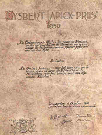 Oorkonde bij de Gysbert Japicx Holkema Prijs         Document belonging to the Gysbert Japicx Holkema Award