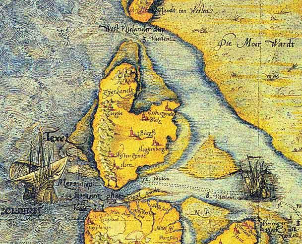 Het Eierlandse gat ïn 1573 tussen Texel en Vlieland